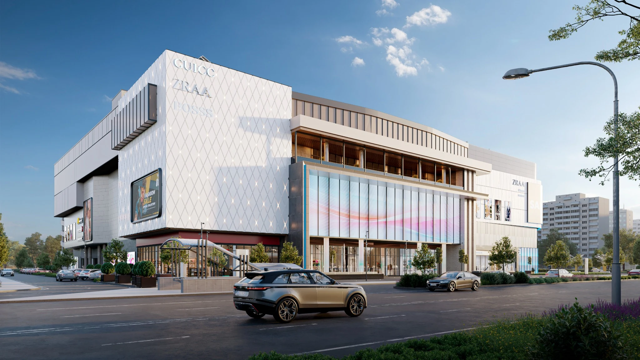 Mall fasadining ko‘cha tomondan ko‘rinishi